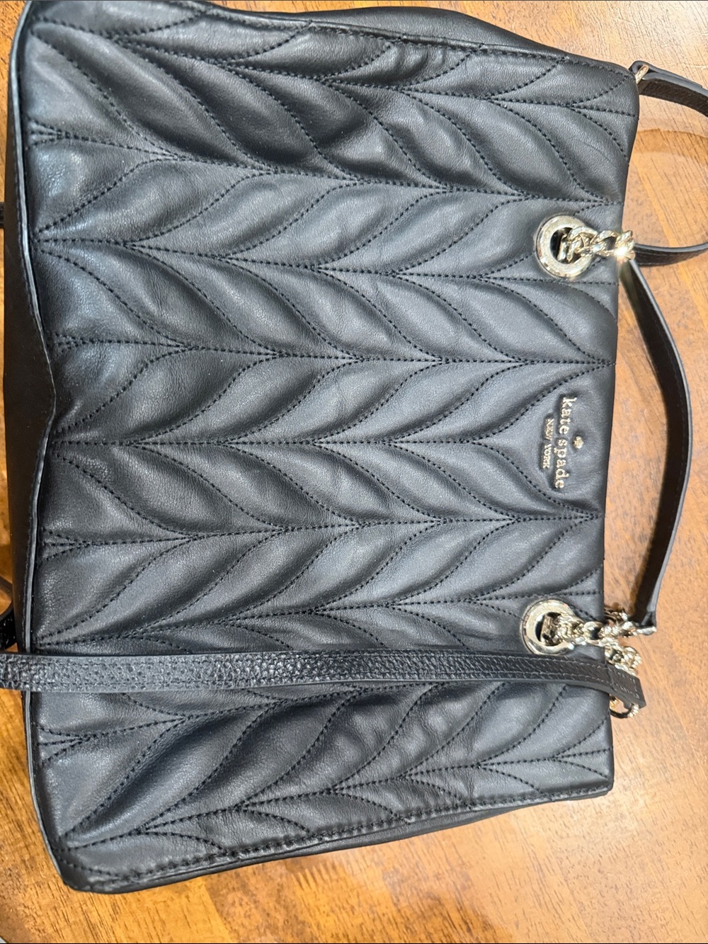 kate spade Black Quilted Leather Tote with Chain Accents